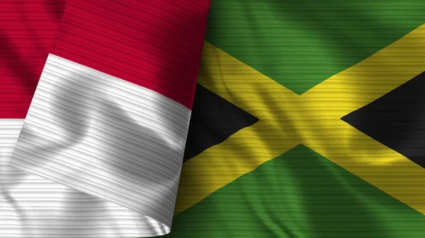Jamaica Indonesia Realistic Flag Fabric Texture Illustration — Stock Photo, Image