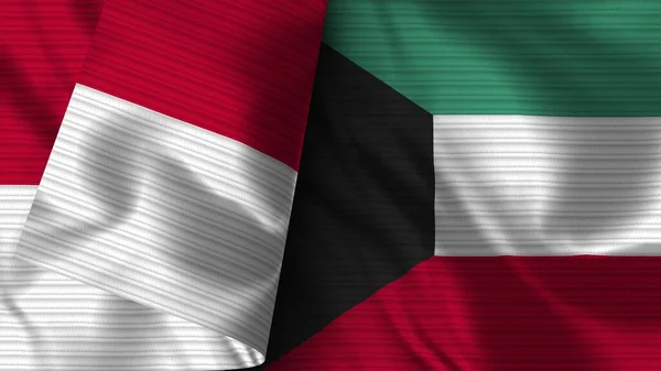 Kuwait Indonesia Tela Bandera Realista Textura Ilustración —  Fotos de Stock