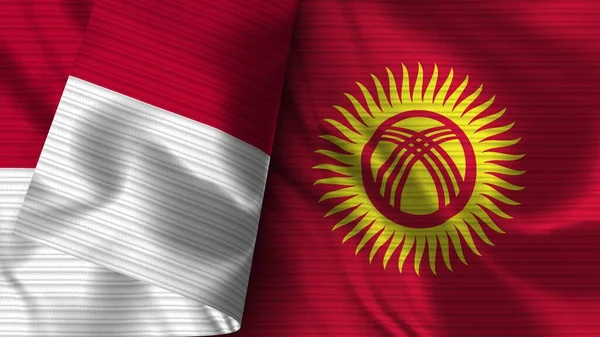 Kyrgyzstan Indonesia Realistic Flag Fabric Texture Illustration — Stock Photo, Image