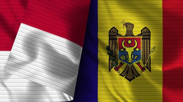 Moldávia Indonésia Realista Bandeira Tecido Textura Ilustração — Fotografia de Stock