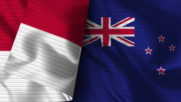 Nieuw Zeeland Indonesië Realistische Vlag Stof Textuur Illustratie — Stockfoto