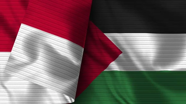 Palestine Indonesia Realistic Flag Fabric Texture Illustration — Stock Photo, Image