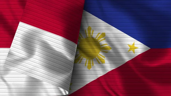 Filipinas Indonesia Tela Bandera Realista Textura Ilustración —  Fotos de Stock