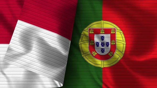 Portugal Indonesia Realistic Flag Fabric Texture Illustration — Stock Photo, Image