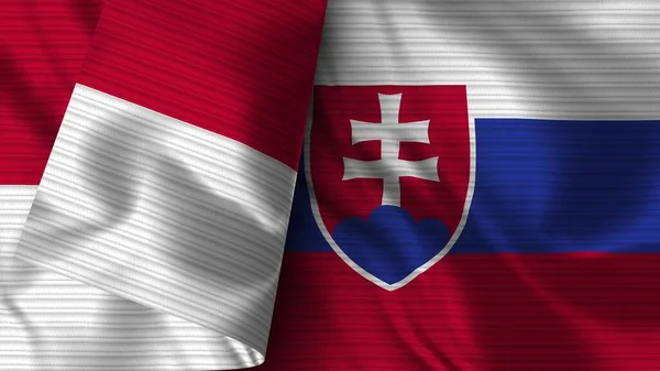 スロバキアとインドネシア リアルなフラグファブリックテクスチャ3Dイラスト — ストック写真