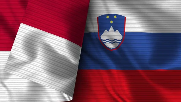 Slovenië Indonesië Realistische Vlag Stof Textuur Illustratie — Stockfoto