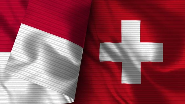 Švýcarsko Indonésie Realistické Vlajky Textilní Textura Ilustrace — Stock fotografie