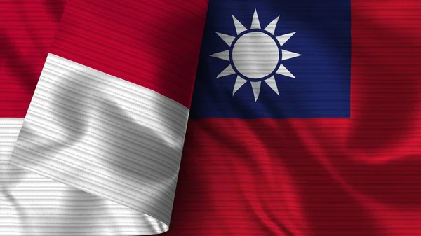 Taiwan Indonesia Realistic Flag Fabric Texture Illustration — Stock Photo, Image