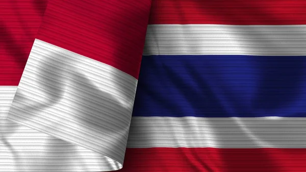 Thailand Indonesië Realistische Vlag Stof Textuur Illustratie — Stockfoto