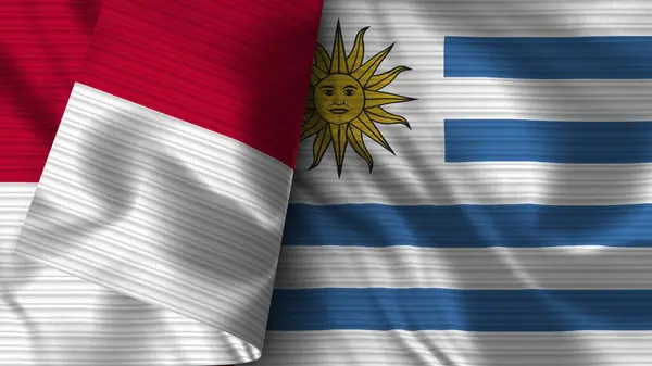 Uruguay Indonesië Realistische Vlag Stof Textuur Illustratie — Stockfoto