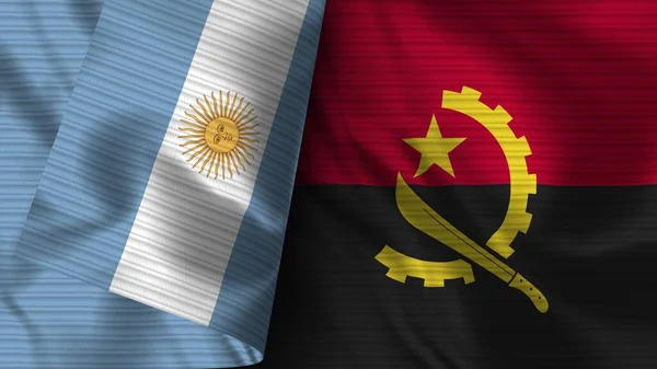 Angola Argentina Realistické Vlajky Textilní Textura Ilustrace — Stock fotografie