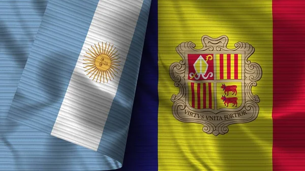 Andorra Argentína Realisztikus Zászló Szövet Textúra Illusztráció — Stock Fotó