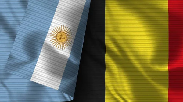 Belgium Argentína Realisztikus Zászló Szövet Textúra Illusztráció — Stock Fotó