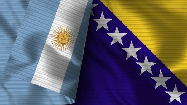 Bosnia Herzegovina Argentina Realistic Flag Fabric Texture Illustration — Stock Photo, Image