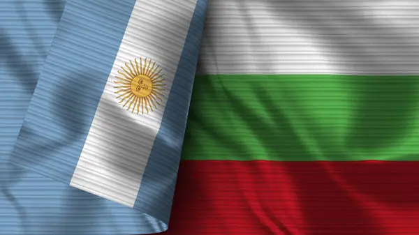 Bulgária Argentína Realisztikus Zászló Szövet Textúra Illusztráció — Stock Fotó