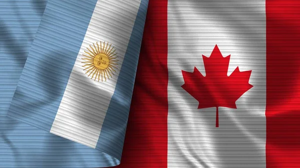 Canada Argentina Realistic Flag Fabric Texture Illustration — Stock Photo, Image