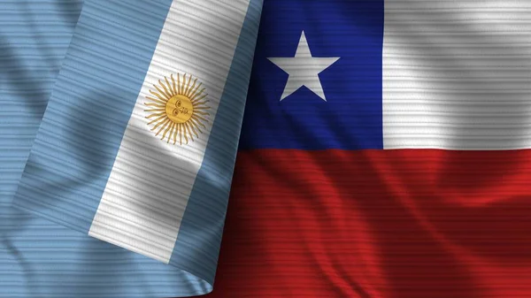 Chile Argentína Realisztikus Zászló Szövet Textúra Illusztráció — Stock Fotó