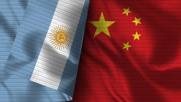 Čína Argentina Realistické Vlajky Textilní Textura Ilustrace — Stock fotografie