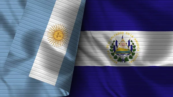 Salvador Och Argentina Realistisk Flaggväv Textur Illustration — Stockfoto