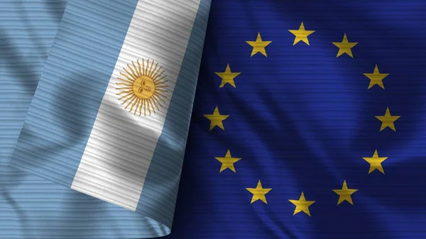 Európai Unió Argentína Realisztikus Zászló Szövet Textúra Illusztráció — Stock Fotó