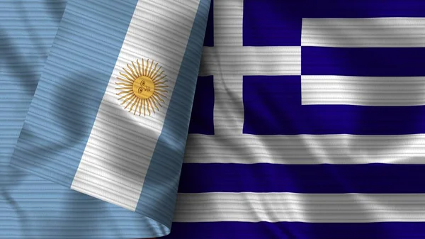 Griekenland Argentinië Realistische Vlag Stof Textuur Illustratie — Stockfoto