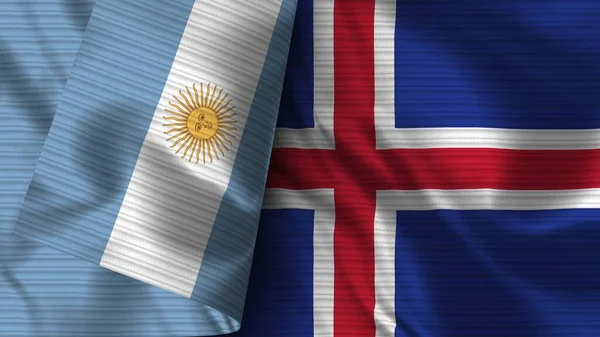 Izland Argentína Realisztikus Zászló Szövet Textúra Illusztráció — Stock Fotó