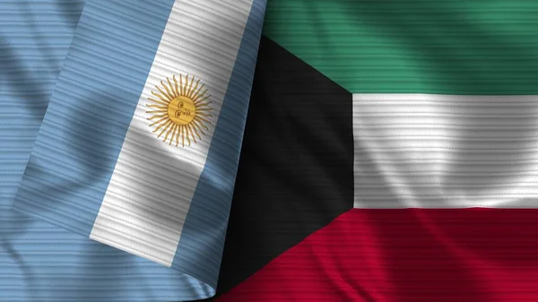 Kuwait Argentina Tela Bandera Realista Textura Ilustración — Foto de Stock
