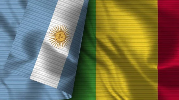 Mali Och Argentina Realistisk Flaggväv Textur Illustration — Stockfoto
