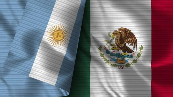 Mexiko Och Argentina Realistisk Flaggväv Textur Illustration — Stockfoto