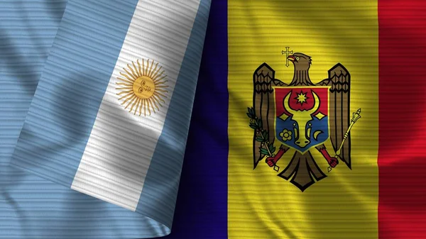 Moldova Argentína Realisztikus Zászló Szövet Textúra Illusztráció — Stock Fotó