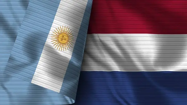 Nizozemsko Argentina Realistic Flag Fabric Texture Illustration — Stock fotografie