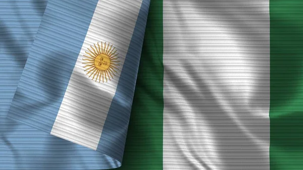 Nigéria Argentína Realisztikus Zászló Szövet Textúra Illusztráció — Stock Fotó