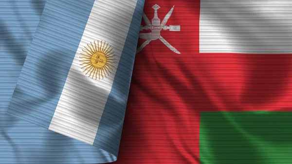 Omán Argentína Realisztikus Zászló Szövet Textúra Illusztráció — Stock Fotó