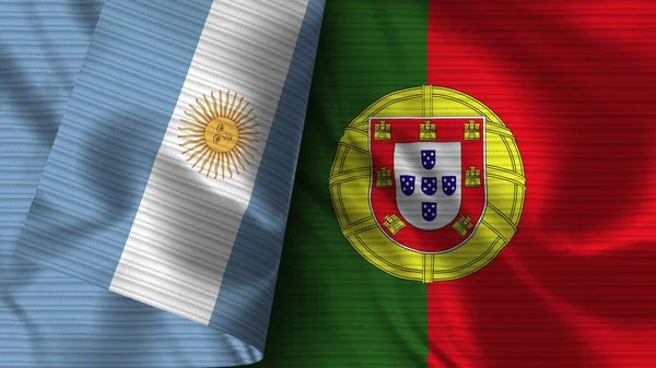 Portugal Argentina Realistic Flag Fabric Texture Illustration — Stock Photo, Image