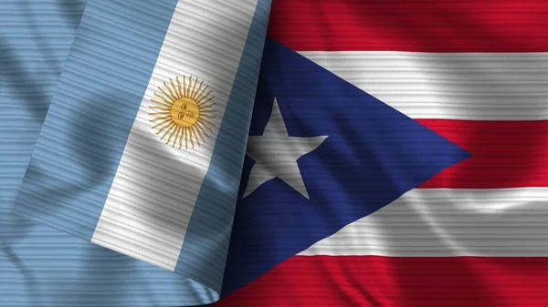 Portoriko Argentina Realistické Vlajky Textilní Textura Ilustrace — Stock fotografie