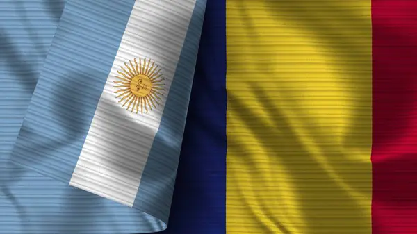 Románia Argentína Realisztikus Zászló Szövet Textúra Illusztráció — Stock Fotó