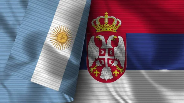 Serbia Argentina Tela Bandera Realista Textura Ilustración — Foto de Stock
