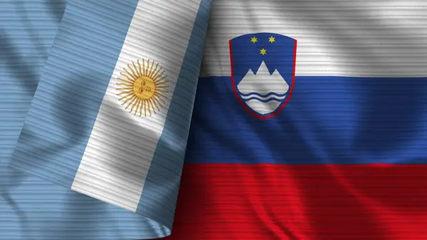 Slovinsko Argentina Realistické Vlajky Textilní Textura Ilustrace — Stock fotografie