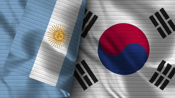 Zuid Korea Argentinië Realistische Vlag Stof Textuur Illustratie — Stockfoto