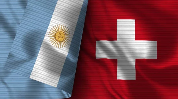 スイスとアルゼンチン Realistic Flag Fabric Texture 3Dイラスト — ストック写真