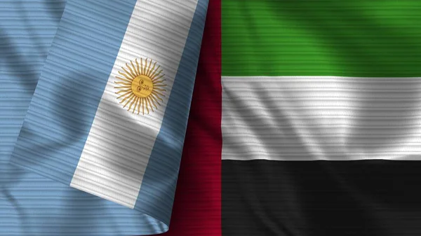 Egyesült Arap Emirates Argentína Realisztikus Zászló Szövet Textúra Illusztráció — Stock Fotó