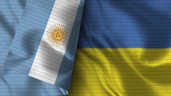 Ukraine Argentina Realistic Flag Fabric Texture Illustration — Stock Photo, Image