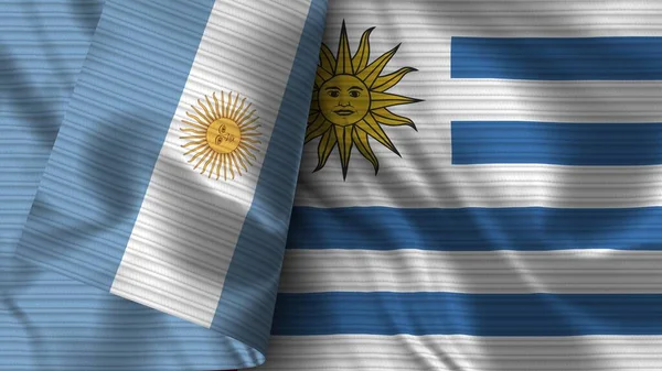 Uruguay Argentina Realistic Flag Fabric Texture Illustration — Stock Photo, Image