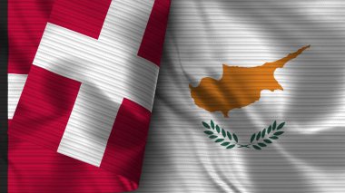 Kıbrıs Rum Kesimi ve Danimarka Gerçekçi Bayrak Kumaşı Dokusu 3B Görüntü