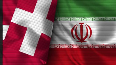 İran ve Danimarka Gerçekçi Bayrak Kumaşı Dokusu 3B Görüntü