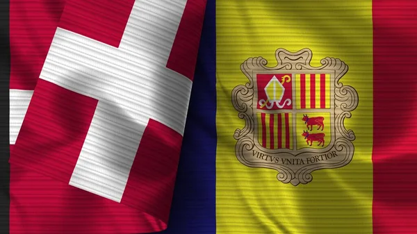 Andorra Dinamarca Tela Bandera Realista Textura Ilustración —  Fotos de Stock