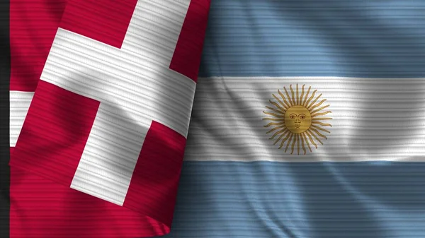 Argentína Dánia Realisztikus Zászló Szövet Textúra Illusztráció — Stock Fotó