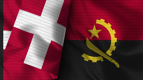 安哥拉和丹麦实用国旗面料3D图解 — 图库照片