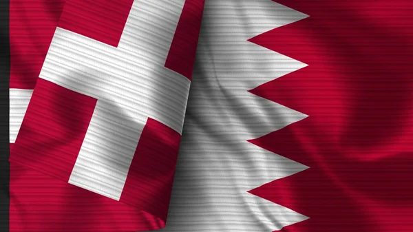 Bahréin Dinamarca Tela Bandera Realista Textura Ilustración — Foto de Stock