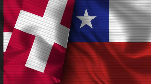 Chile Dinamarca Tela Bandera Realista Textura Ilustración —  Fotos de Stock